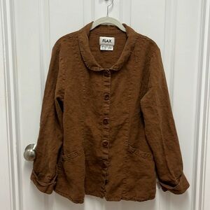 Flax‎ Button Up Light Brown Linen Shirt Top